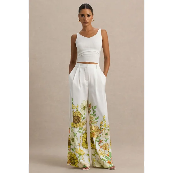 Louise | Pantalon à jambes larges imprimé tournesol