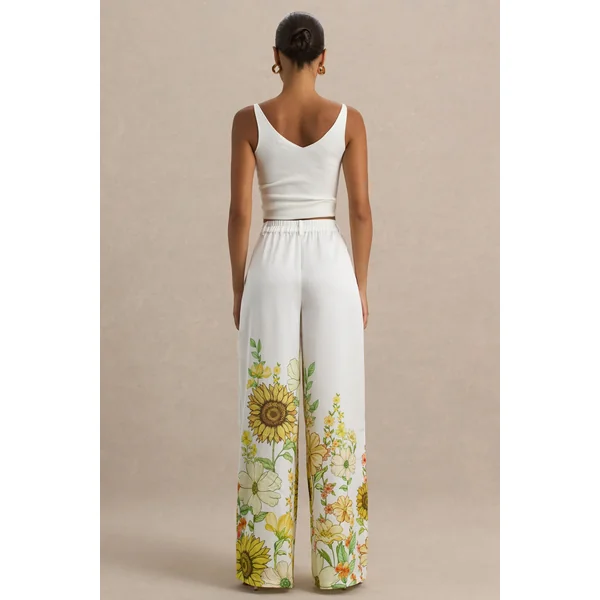 Louise | Pantalon à jambes larges imprimé tournesol