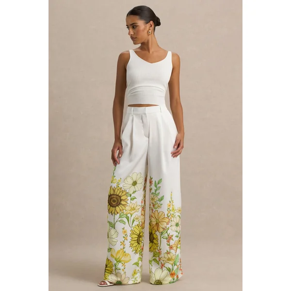 Louise | Pantalon à jambes larges imprimé tournesol