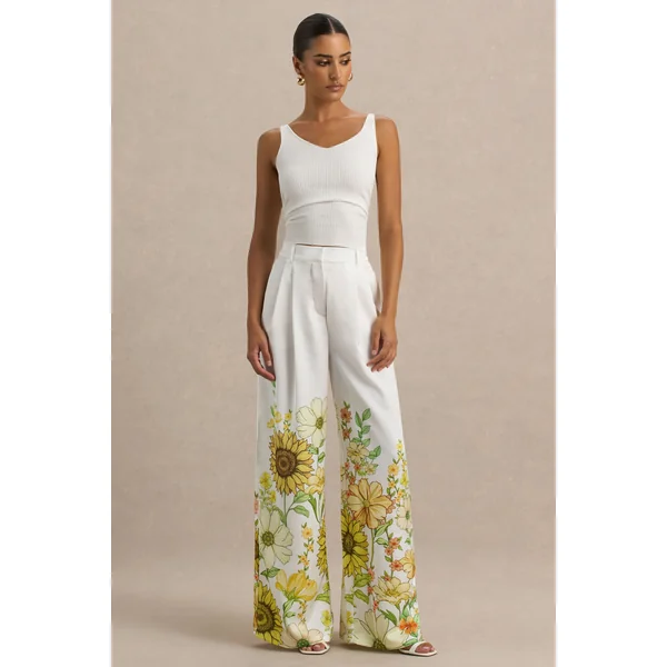 Louise | Pantalon à jambes larges imprimé tournesol