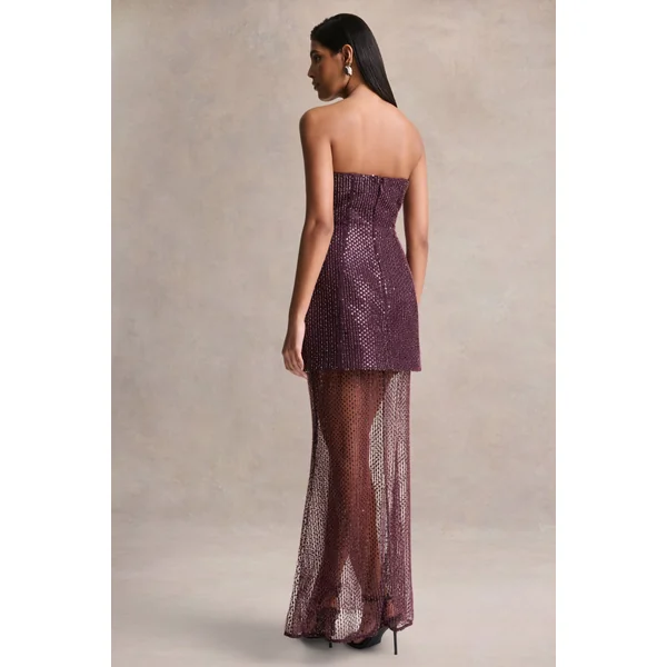 Luciana | Robe longue bandeau violette ornée de sequins