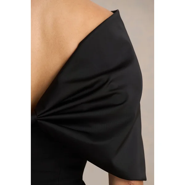 Lucille | Robe Mi-Longue Bardot Asymétrique Noire