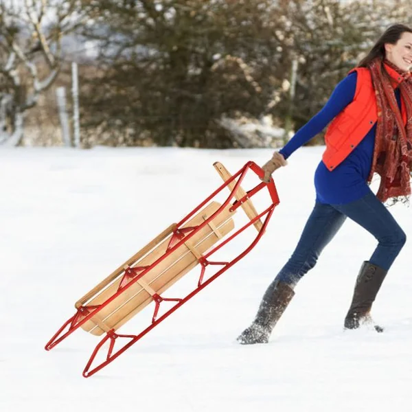 Luge en Bois et Acier à Patins Charge 150KG 137 x 58 x 16 cm