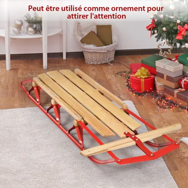 Luge en Bois et Acier à Patins Charge 150KG 137 x 58 x 16 cm
