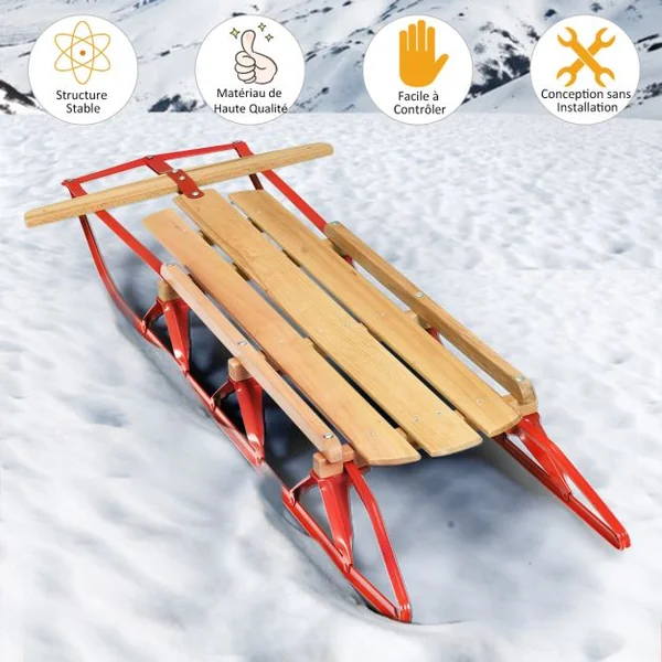 Luge en Bois et Acier à Patins Charge 150KG 137 x 58 x 16 cm