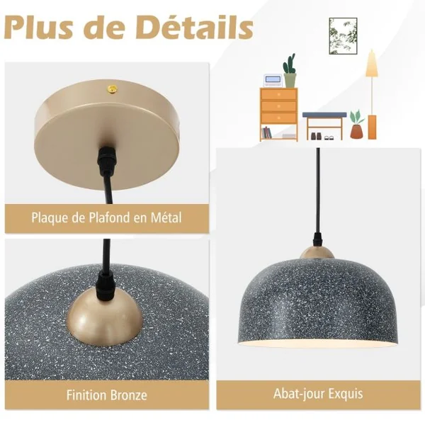 Luminaire Suspendu Plafonnier Suspendu avec Câble de Suspension Réglable et Culot d'Ampoule E27 pour Cuisine Chambre Couloir