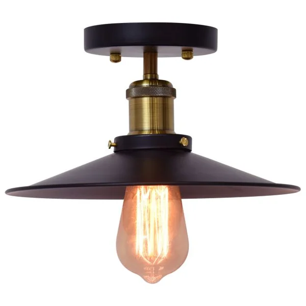 Luminaire suspension en métal Luminaire industriel Vintage Eclairage de Plafond Rond Edison 220V, 60W, 25.5 x 14 cm, Noir