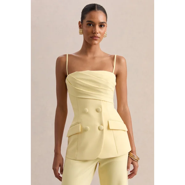 Lunivra | Top Tailleur à Encolure Carrée Citron