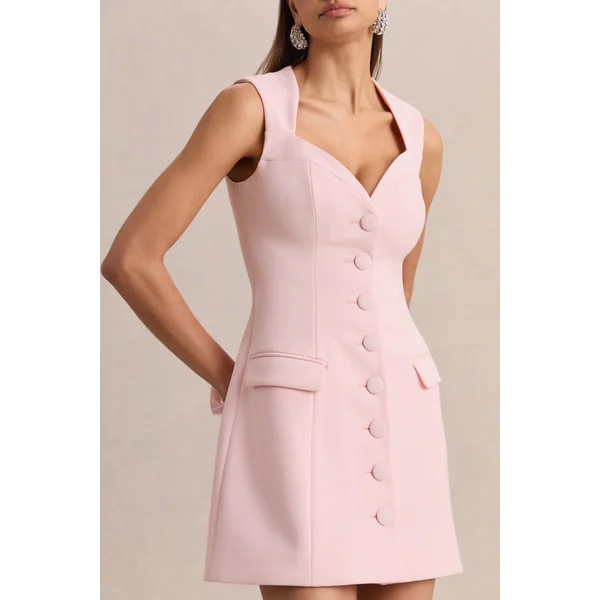 Luxira | Mini-robe rose clair à décolleté en cœur et coupe cintrée