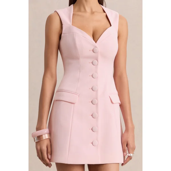 Luxira | Mini-robe rose clair à décolleté en cœur et coupe cintrée