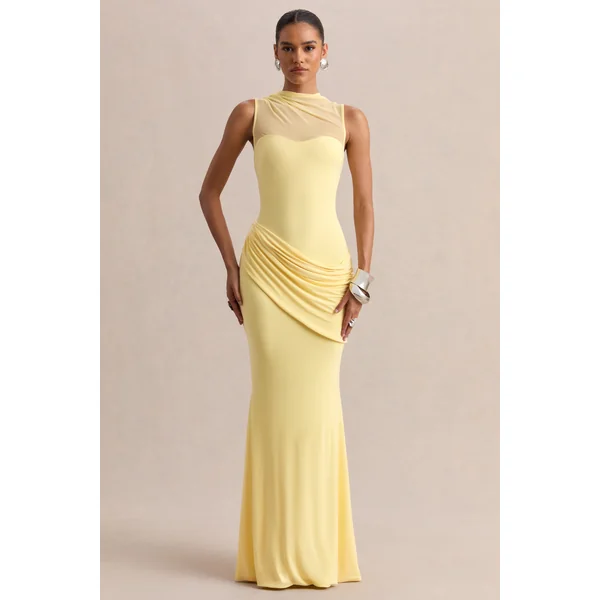 Lyssy | Robe longue citron à encolure haute avec détail en mesh