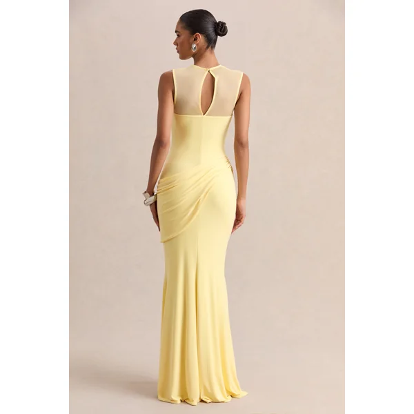 Lyssy | Robe longue citron à encolure haute avec détail en mesh