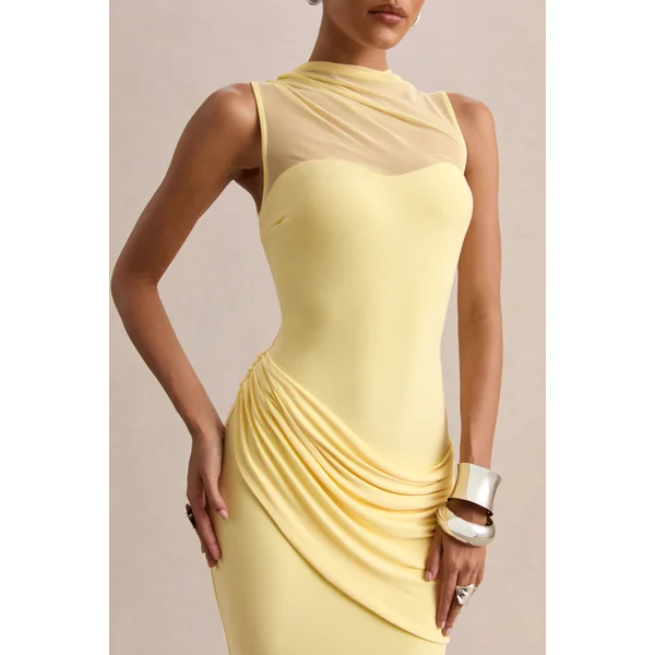 Lyssy | Robe longue citron à encolure haute avec détail en mesh