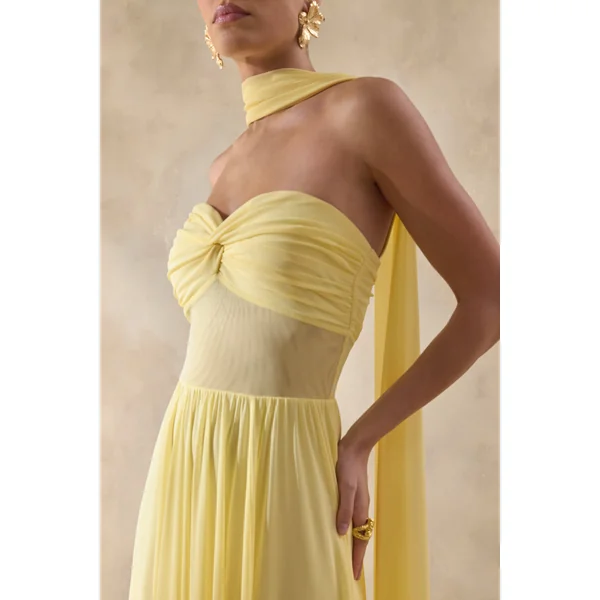 Lyvoria | Robe longue citron bandeau avec détail en maille et écharpe