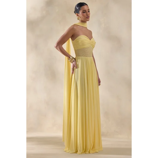 Lyvoria | Robe longue citron bandeau avec détail en maille et écharpe