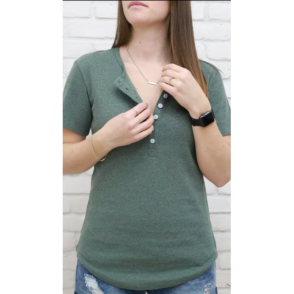 LÉGERS DÉFAUTS - T-shirt TALIA à boutons - vert turquoise mix