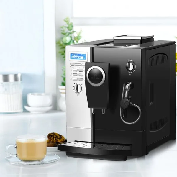 Machine à Café Automatique 1200W pour 2 Tasses Température Réglable en Acier Unoxydable, 47,5x37x27cm, Noir et Argent