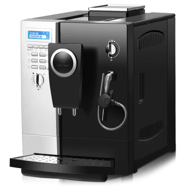 Machine à Café Automatique 1200W pour 2 Tasses Température Réglable en Acier Unoxydable, 47,5x37x27cm, Noir et Argent