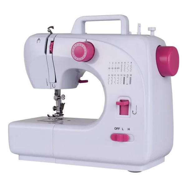 Machine à Coudre Électrique 16 Points Lumière Intégré 2 Vitesses Pédale Adaptateur Kit de Couture Coloré Blanc+Rose