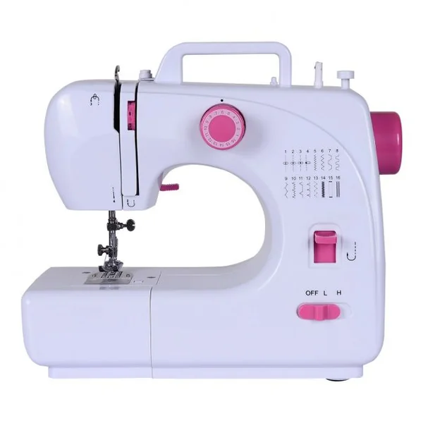 Machine à Coudre Électrique 16 Points Lumière Intégré 2 Vitesses Pédale Adaptateur Kit de Couture Coloré Blanc+Rose