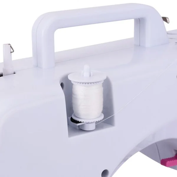 Machine à Coudre Électrique 16 Points Lumière Intégré 2 Vitesses Pédale Adaptateur Kit de Couture Coloré Blanc+Rose