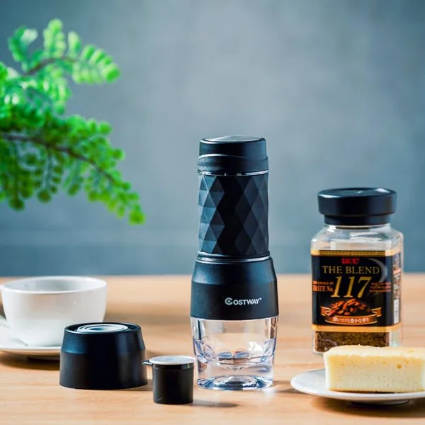Machine à Expresso Portable et Manuelle 2 en 1 pour Capsules et Café Soluble Tasse de 150ml, 7,2x7,2x20cm, Noir
