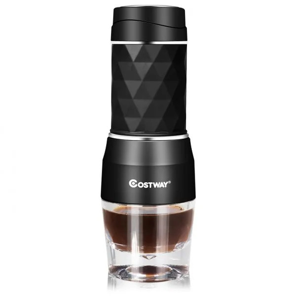 Machine à Expresso Portable et Manuelle 2 en 1 pour Capsules et Café Soluble Tasse de 150ml, 7,2x7,2x20cm, Noir