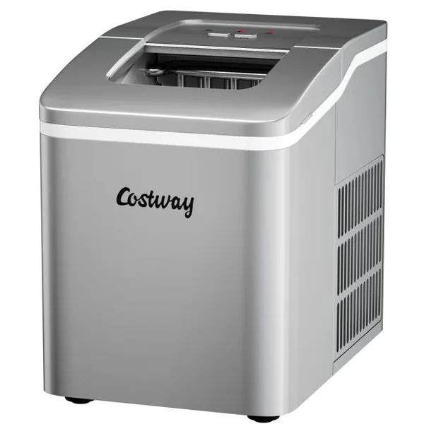 Machine à Glaçons 12KG /24H Portable 9 Glaçons par 8 Min avec Réservoir 1,6L Auto-Nettoyage Affichage-LCD 120W Argenté