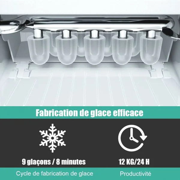 Machine à Glaçons 12KG /24H Portable 9 Glaçons par 8 Min avec Réservoir 1,6L Auto-Nettoyage Affichage-LCD 120W Vert