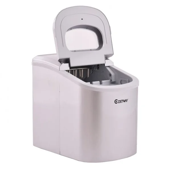 Machine à Glaçons 12kg de Glace/24h Réservoir 2,2L avec 2 Tailles de Glace 9 Glaçons par 6-13 Min pour Maison Argent