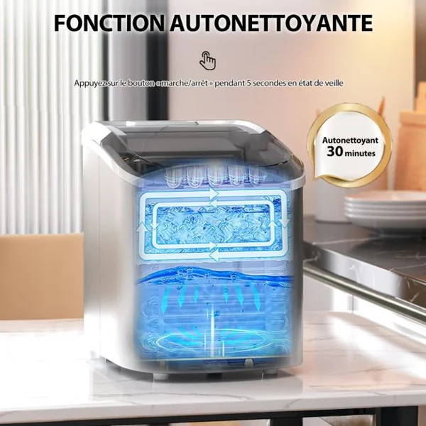 Machine à Glaçons Portable 12 kg/24H 2 Formats de Glaçons 6-13 Minutes Réservoir d'Eau 2,2 L avec Pelle Panier Amovible Argenté