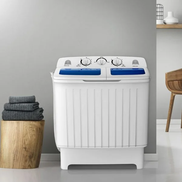 Machine à Laver à Double Cuve avec Lavage 5 KG Essorage 3 KG avec Tuyau de Vidange Cycle d'Essorage Contrôle du Temps Blanc