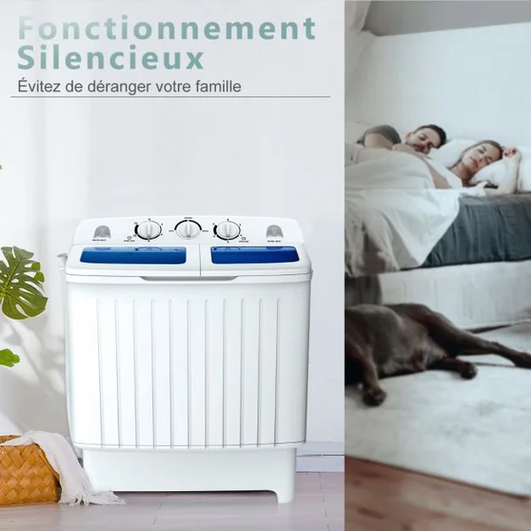 Machine à Laver à Double Cuve avec Lavage 5 KG Essorage 3 KG avec Tuyau de Vidange Cycle d'Essorage Contrôle du Temps Blanc