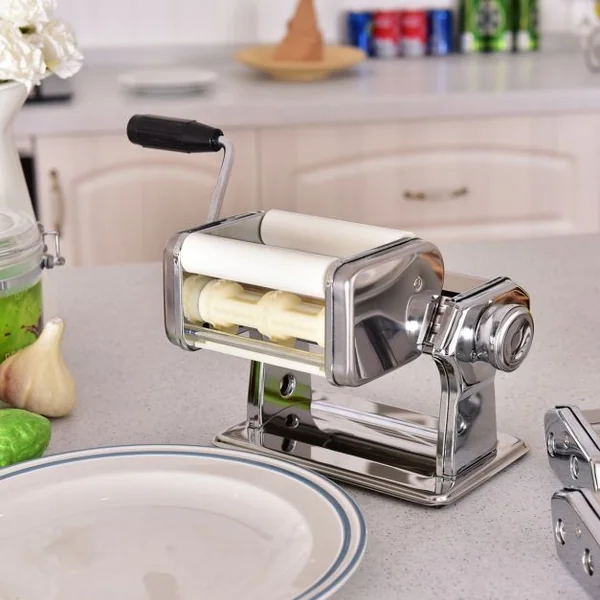 Machine à Pâtes Manuelle avec Accessoires pour Ravioli Manivelle Pratique Etau Fourni en Acier Inoxydable Argenté
