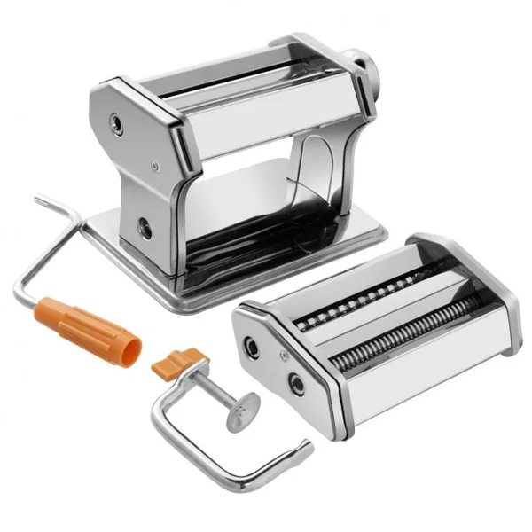 Machine à pâtes manuelle pour faire des pâtes Spaghettis Tagliatelles Lasagnes, 2 largeurs, 20,5x20,5x14cm, Argenté