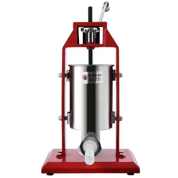 Machine à Saucisses Manuelle 3 Litres, avec 4 Tubes de Giamètre Gifférent, en Acier Inoxydable, 42x30x48,5cm, Rouge