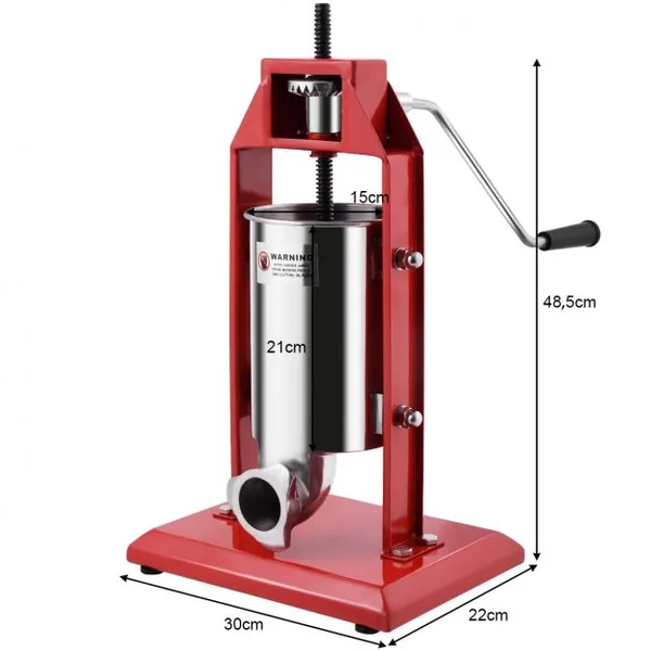Machine à Saucisses Manuelle 3 Litres, avec 4 Tubes de Giamètre Gifférent, en Acier Inoxydable, 42x30x48,5cm, Rouge