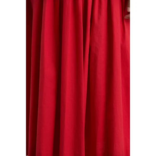 Macie | Robe Mi-Longue Rouge à Décolleté Coeur avec Manches Ballon