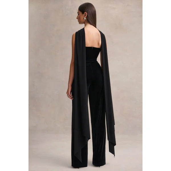 Madalina | Combinaison noire à col montant avec détail foulard