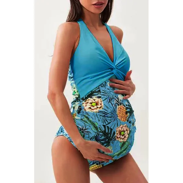 Maillot de Bain 1 Piece Grossesse Vert Floral