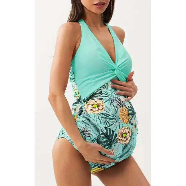 Maillot de Bain 1 Piece Grossesse Vert Floral