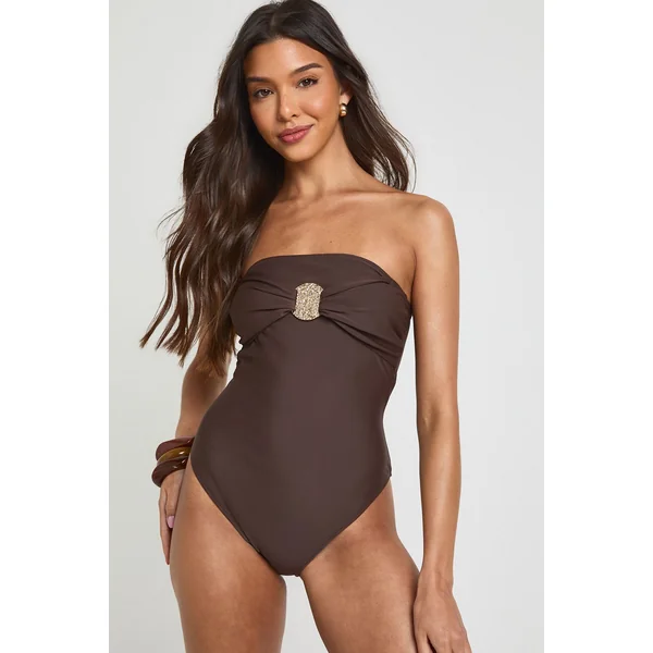 Maillot De Bain Bandeau Avec Détail Bordure Dorée