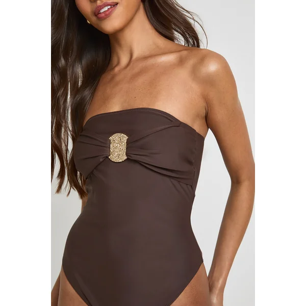 Maillot De Bain Bandeau Avec Détail Bordure Dorée