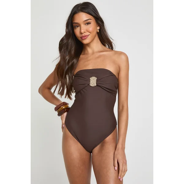 Maillot De Bain Bandeau Avec Détail Bordure Dorée