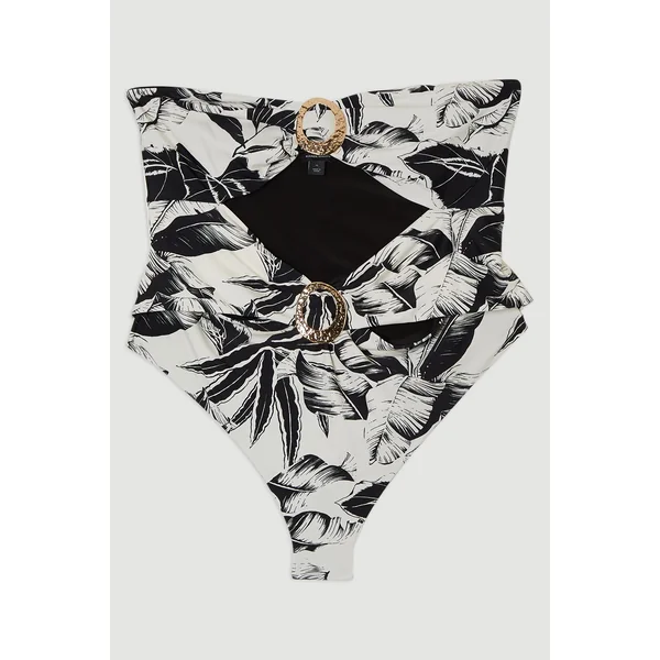 Maillot de bain grande taille échancré en tissu fluide à imprimé palmier