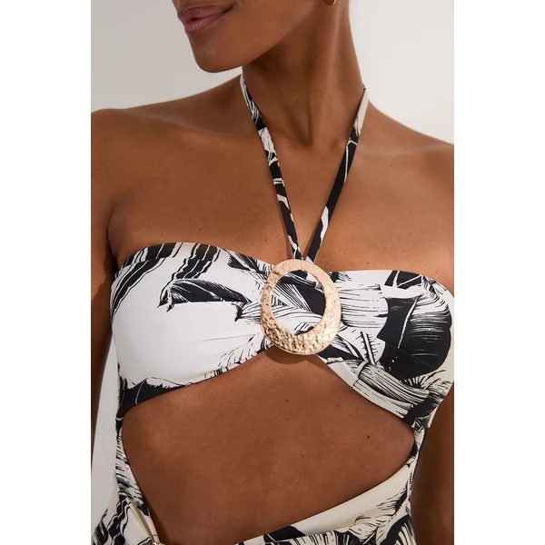 Maillot de bain moulant découpé à imprimé palmier