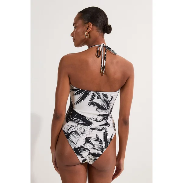 Maillot de bain moulant découpé à imprimé palmier