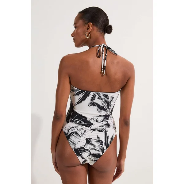 Maillot de bain moulant découpé à imprimé palmier