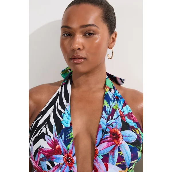 Maillot de bain échancré tropical pour grande taille