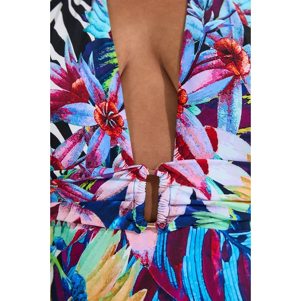 Maillot de bain échancré tropical pour grande taille